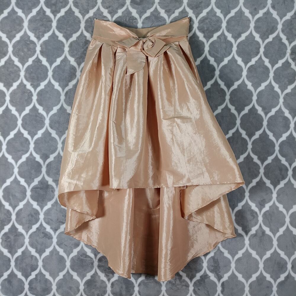 Haute Monde High Low Skirt Medium Pink Blush Champagne Satin Bow Formal Stretch